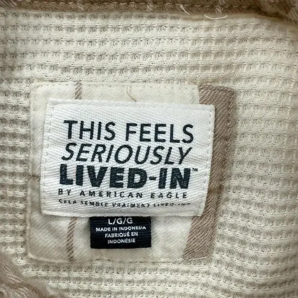 American Eagle Shirt Mens Large‎ Brown White Plaid Lived In Thermal Lined - Picture 3 of 11